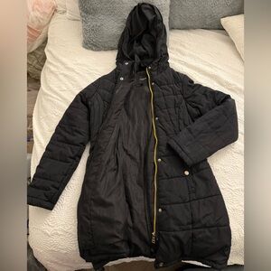Bebe Black Hooded Jacket with Yellow Zipper